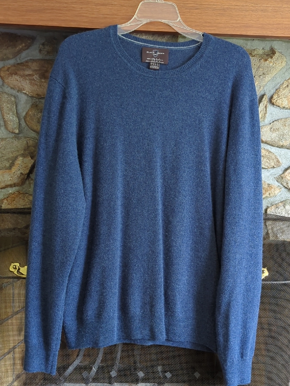 Black Brown 1826 2 Ply Blue Cashmere Crewneck Sweater